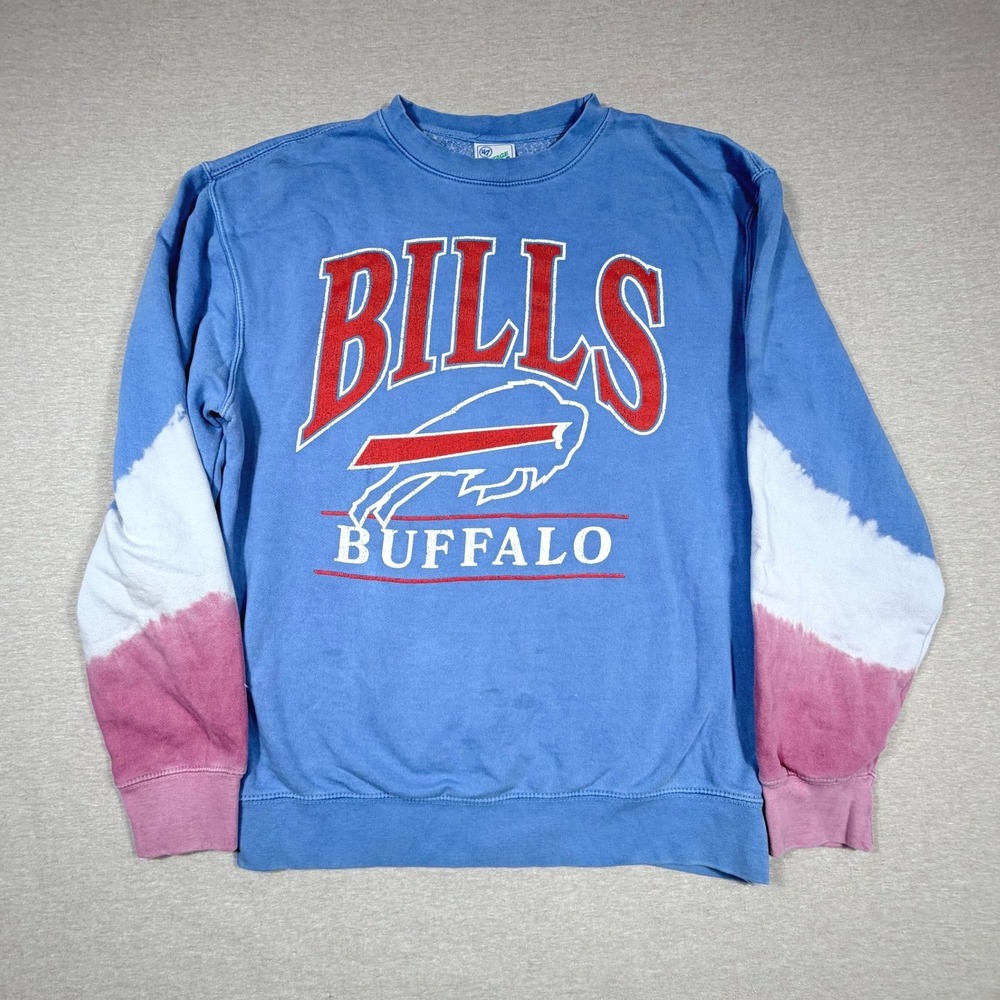 NFL Lets Go Buffalo Bills Crew Distressed Adult Sweatshirt Tye Dye Ombre Graphic